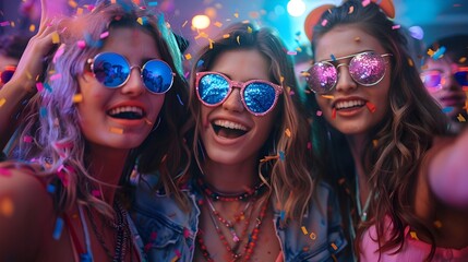 Teens in Vibrant 80s Themed Halloween Costumes at Lively Party