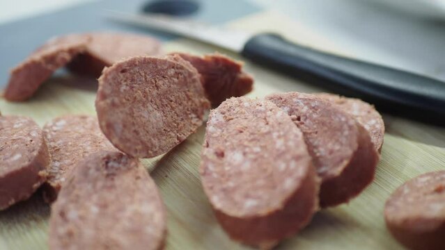 Close up of Traditional smoked salami sausage