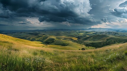 Fototapeta premium Rolling Hills Under a Stormy Sky