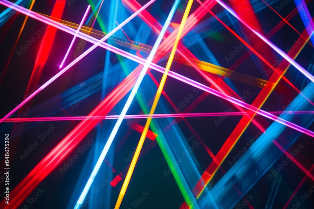 Poster Abstract background with vibrant, intersecting lines of neon light in various colors.