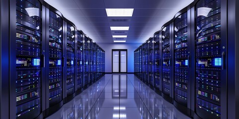 Fototapeta premium rows of servers in a large data center, in detailed data center, background is data server room, in realistic data center, extreamly detailed data center, datacentre, data center