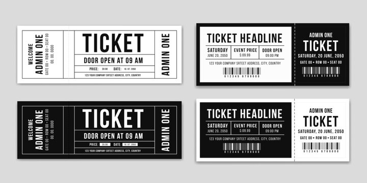Ticket design template. Simple tickets for events, theater, circus and cinema
