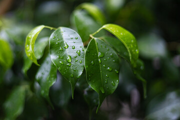 Green Leaf With Water Drops For Background