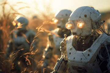 Fototapeta premium ロボット, サイボーグ, マシン, 機械, 戦闘, 戦闘ロボット, 兵器, 戦争, 戦場, 戦地, Robot, cyborg, machine, fighting, combat, combat robot, weapon, war, battlefield, battleground