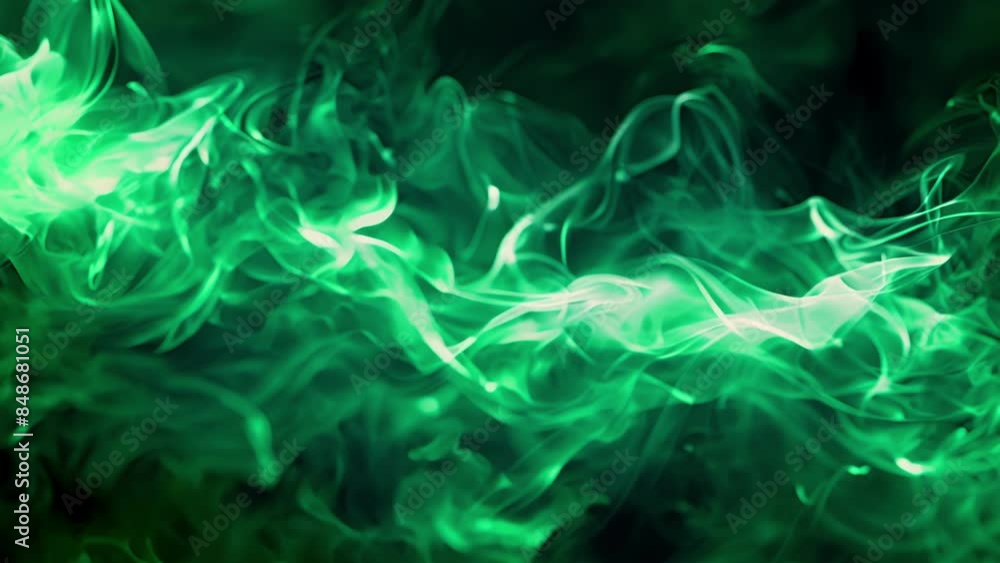 Poster flickering tongues of emerald green fire weaving and intertwining with a sense of fluidity and const