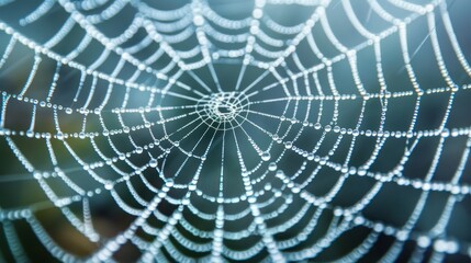 Obraz premium Macro image of a spider web, with a focus on the intricate, delicate overlapping threads and the interconnectedness of gluon wind