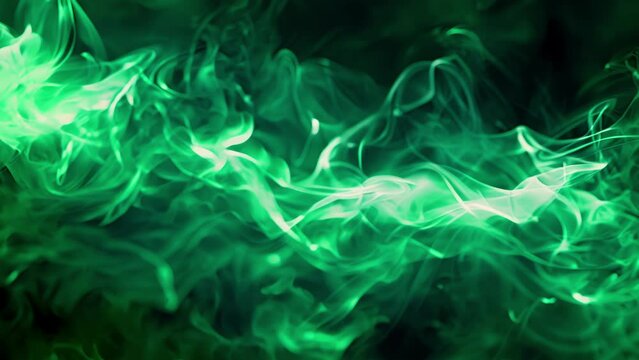 Flickering tongues of emerald green fire weaving and intertwining with a sense of fluidity and constant change.