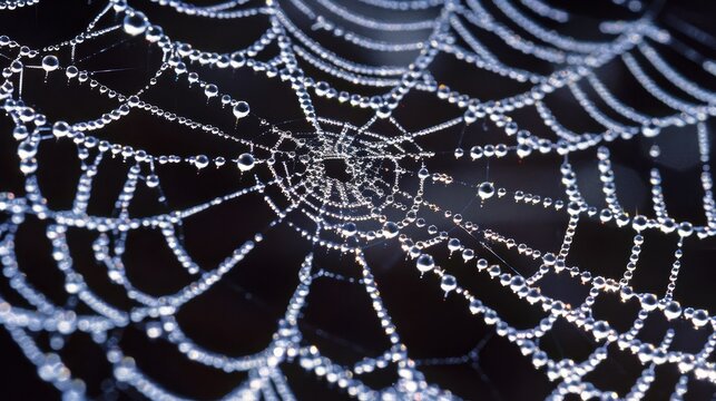 Macro photograph of a spider web, showcasing the intricate interconnectedness of gluon wind, with delicate, overlapping threads illuminated by morning dew