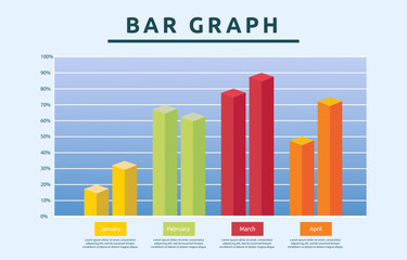 Flat Design Illustration of Bar Graph Chart Diagram for Business Data Monthly Report