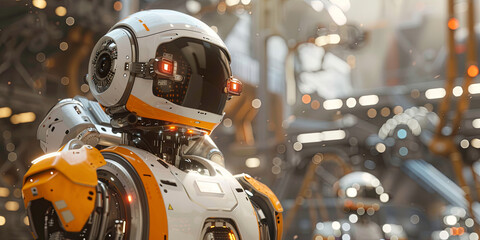 Fototapeta premium Humanoid Robot Working in Advanced Factory