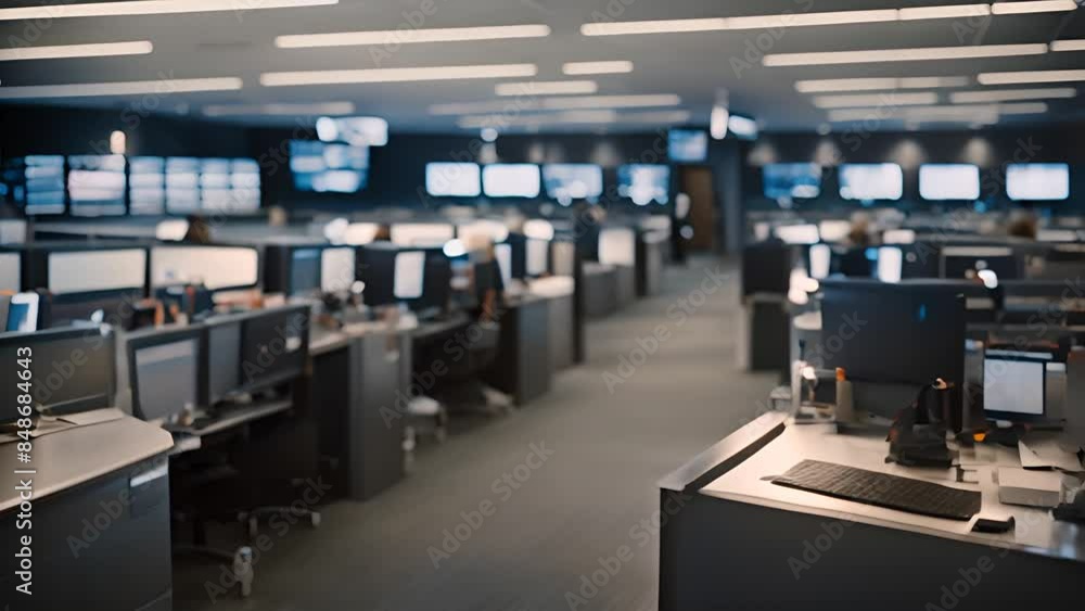 Poster modern security operations center with workers generative ai