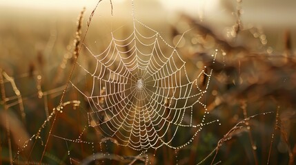 Spider web macro shot, focusing on the intricate overlapping threads and the delicate interconnectedness of gluon wind in a natural setting