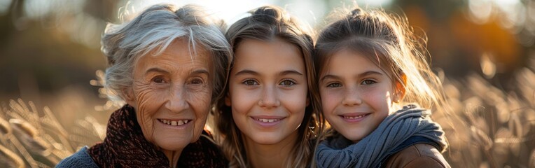 Three Generations of Women: A Young Girl with Her Beloved Mother and Grandmother