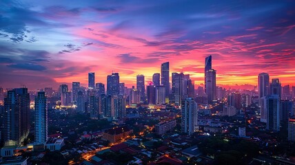 Fototapeta premium Urban Skyline at Sunset with Pink and Blue Sky