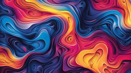 Fototapeta premium Vibrant abstract shapes forming an intricate maze, fluid lines and dynamic liquid flow, minimalist design, seamless pattern integration