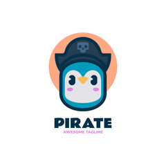 Vector Logo Illustration Penguin Pirate Mascot Cartoon Style.