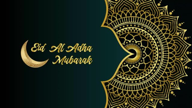 Eid al-Adha Mubarak animation.  Happy eid adha greeting motion design animation. Islamic Style Decorative mandala. 