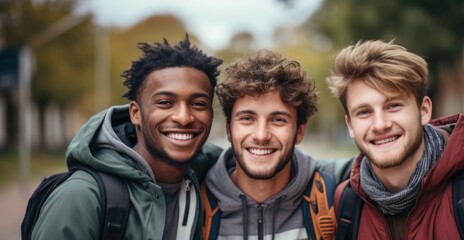 Fototapeta premium Three men friends standing together