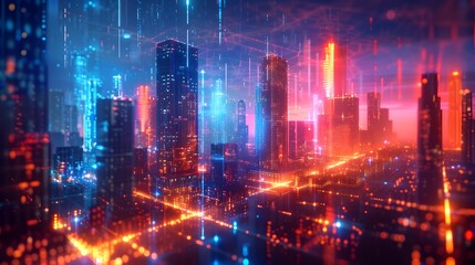 Mesmerizing Futuristic Cityscape with Glowing Skyscrapers and Dynamic Lights
