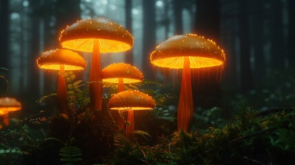 Fototapeta premium Enchanted Glowing Mushrooms in a Mystical Forest