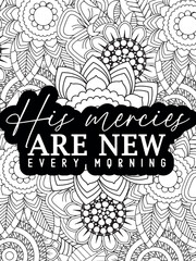 Faith Quotes Flower Coloring Page Beautiful black and white illustration for adult coloring book