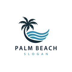 Fototapeta premium Tropical Beach Palm Tree Logo Design