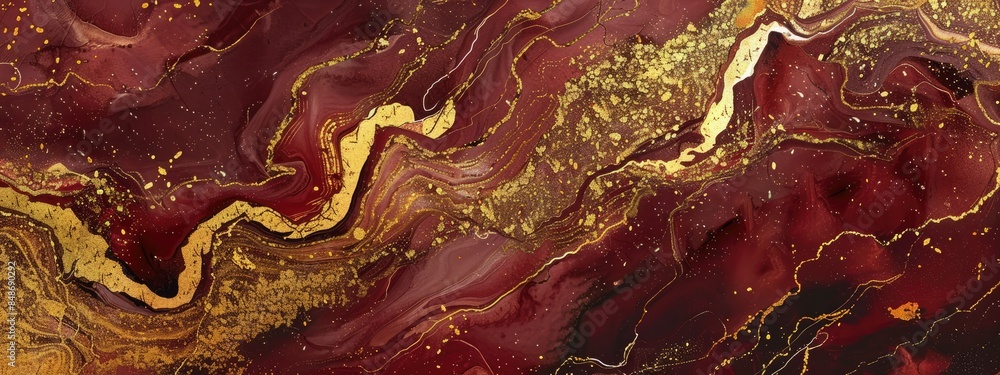 Wall mural maroon and gold background with marbled texture