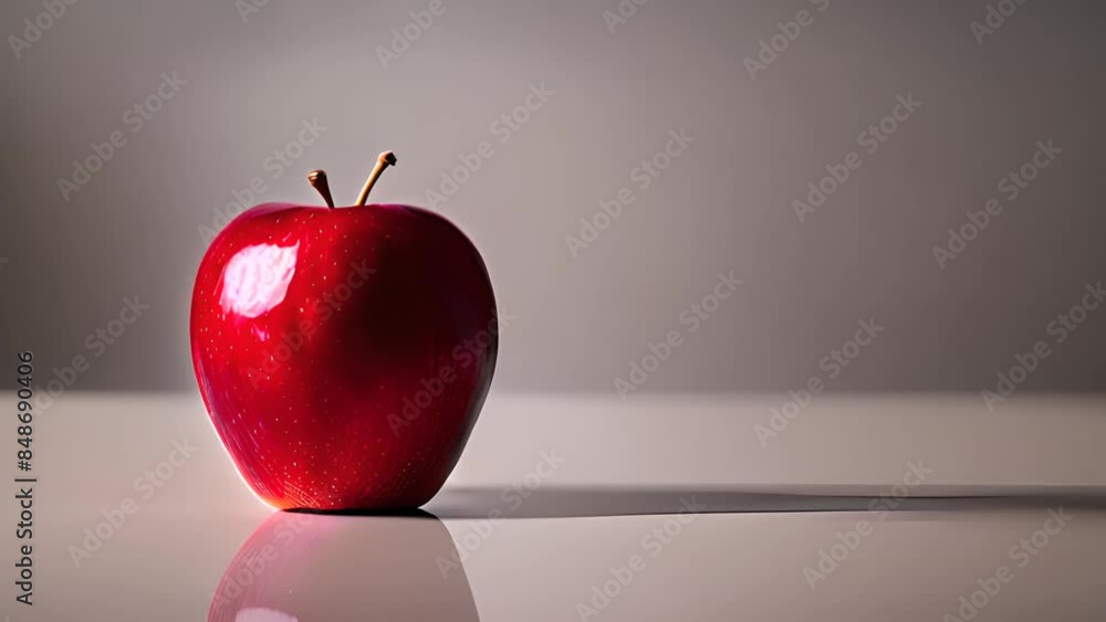 Poster single red apple on a white surface generative ai