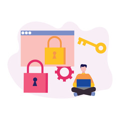 Boy is working on laptop on account security webpage.