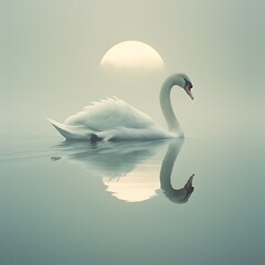 Fototapeta premium Serene Solitary Swan Gliding on Tranquil Waters