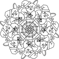 santa mandala line art coloring book page