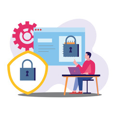 The boy is pointing at the webpage security