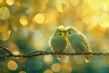 Obraz premium Two birds perched on tree branch