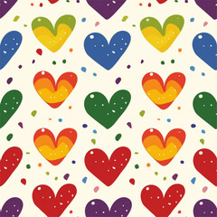 Tons of Hearts all kinds of shapes and sizes: Colorful Watercolor Seamless Pattern Wallpaper Curtain Bedding Upholstery White Background Vector