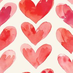 Tons of Hearts all kinds of shapes and sizes: Colorful Watercolor Seamless Pattern Wallpaper Curtain Bedding Upholstery White Background Vector