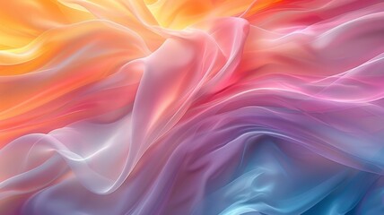 Obraz premium Abstract Gradient Flowing Silk Fabric in Vibrant Colors of Orange, Pink, and Blue Creating a Dreamy and Ethereal Atmosphereabstract