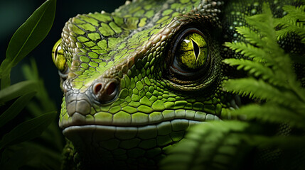 Fototapeta premium Green alligator looking dangerous in tropical rainforest scales slimy generated by artificial intelligence