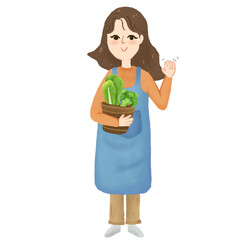 Woman holding a full of vegetables.
