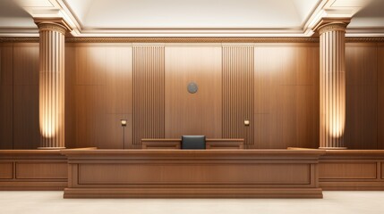 Blank courtroom ad template with space for text and design elements.