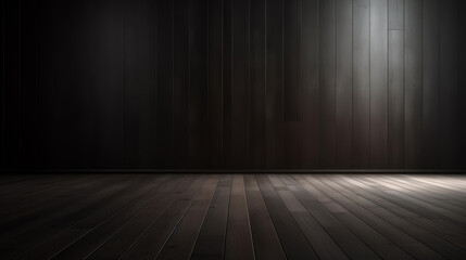 Showcase your products with this elegant mockup featuring an empty light and dark wall with beautiful chiaroscuro and wooden floor.