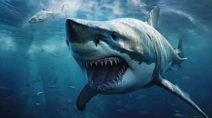 Fototapeta premium Shark with mouth open in water