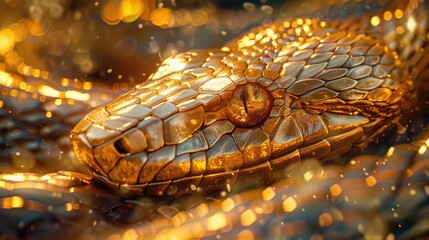 Golden snake on black background