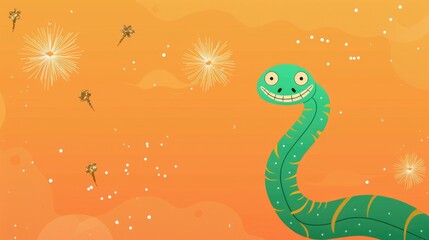 Obraz premium Beautiful cute cartoon snake. Exotic reptile. Symbol of the New Year. Background for the design of cards and invitations for the Christmas holidays.