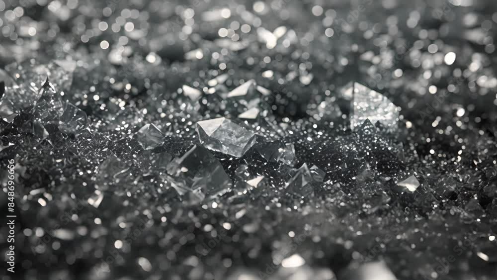 Poster flecks of sparkling crystals are tered a the dull monotone surface creating a contrast of light and 