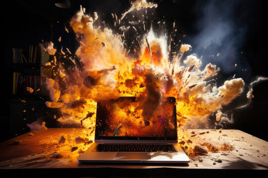 パソコン, コンピュータ, デスクトップ, デスク, 燃えるパソコン, 火事, 火災, 事故, 破壊, PC, computer, desktop, desk, burning computer, fire, accident, destruction