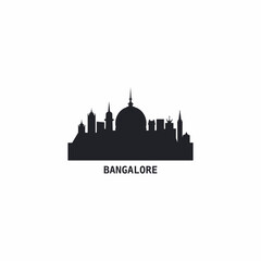 Obraz premium Bangalore skyline, downtown panorama logo, logotype. India, Karnataka state city badge black contour, isolated vector pictogram with temple, monuments, landmarks, palace