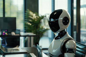 Modern Humanoid Robot in Office Setting - Futuristic Technology Integration with Humans