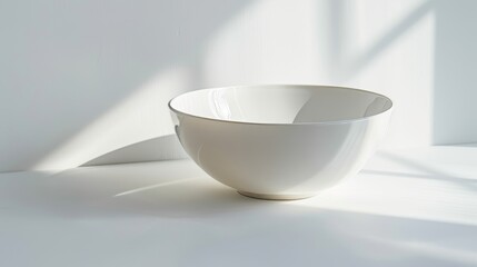 Pristine white porcelain bowl, isolated in a clean white space, even studio lighting for perfect detail