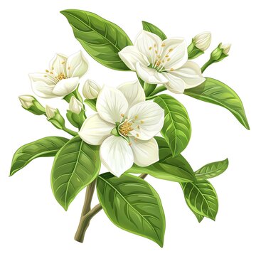 white flowers and green leaves on branch clip art preview