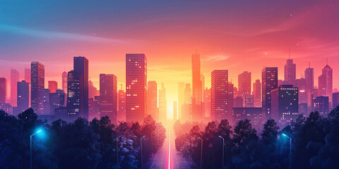 Obraz premium Sunset City Skyline